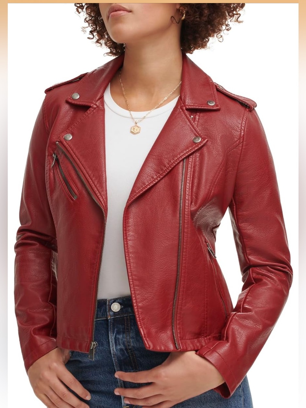 Women’s Levi’s Classic Asymmetrical Faux Leather Moto Jacket Dark Red Large BNWT